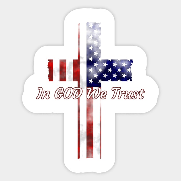 In God We Trust American Flag Cross Christian Design Sticker by KSMusselman